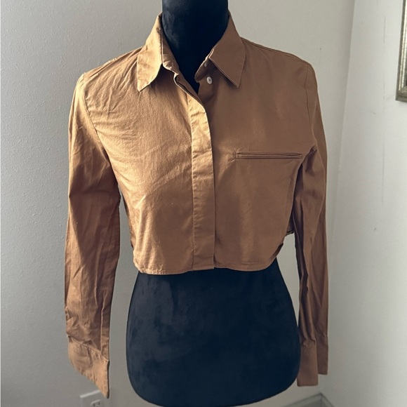 ZARA cropped poplin blouse long sleeves buttoned down Sz XS - Picture 5 of 9